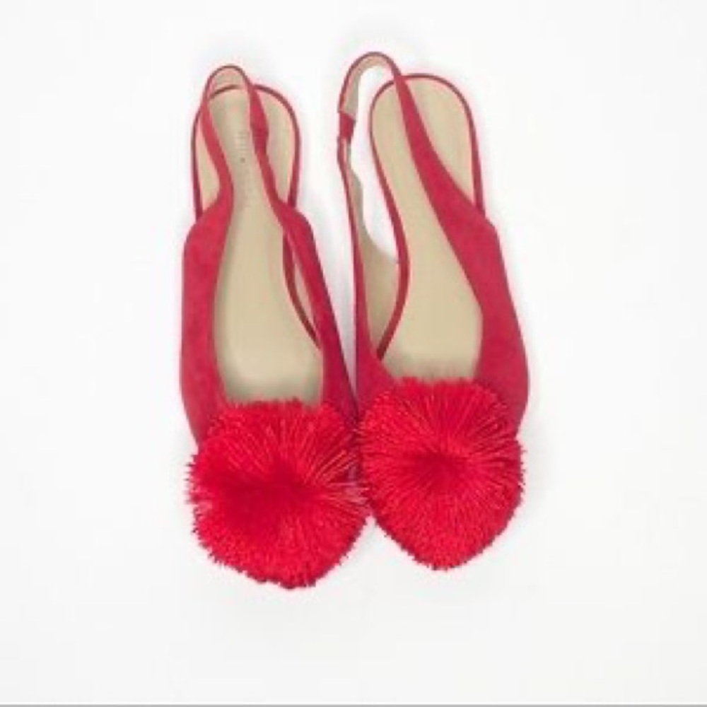 Red PomPom Slingback Flats